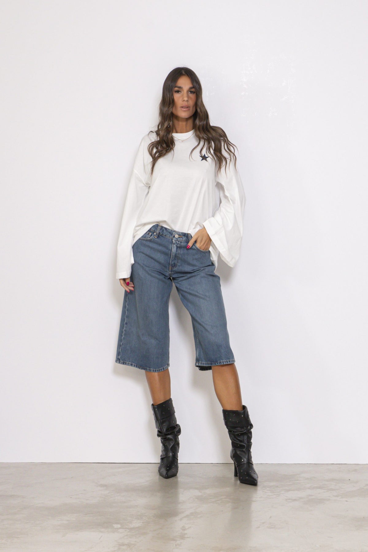 Jeans Bermuda Wide Leg