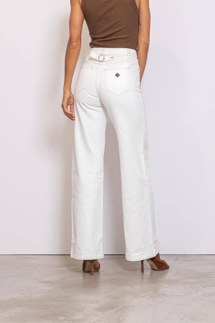 94 High Wide Western White Jeans