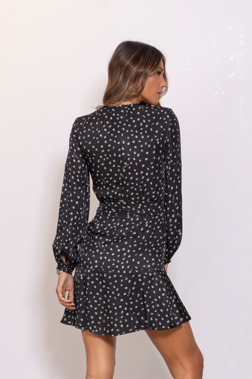 Preordine Abito Corto Paricollo Con Balza Margheritine Nere