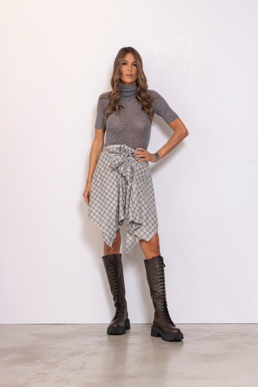 Maglia A Collo Alto Con Paillettes Maniche Corte