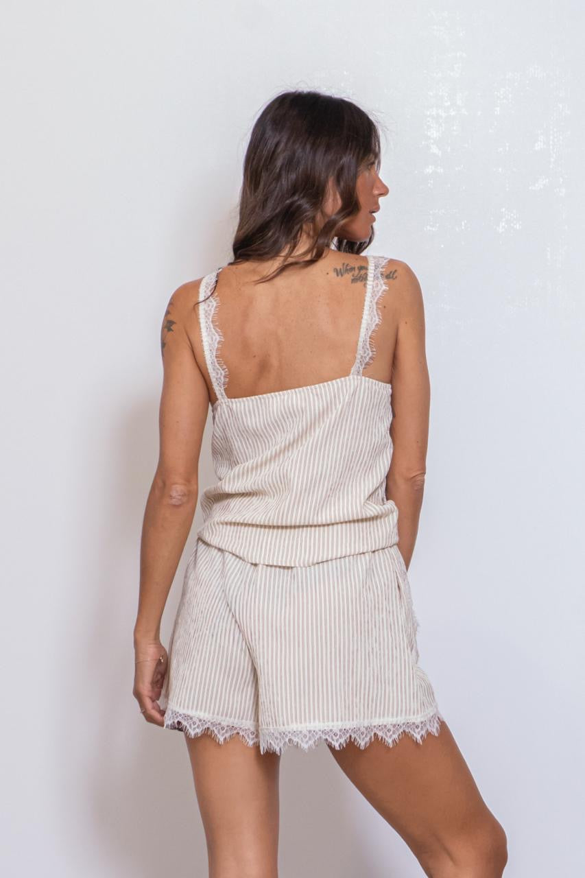 Short Stile Boxer Con Paillettes E Orlo In Pizzo