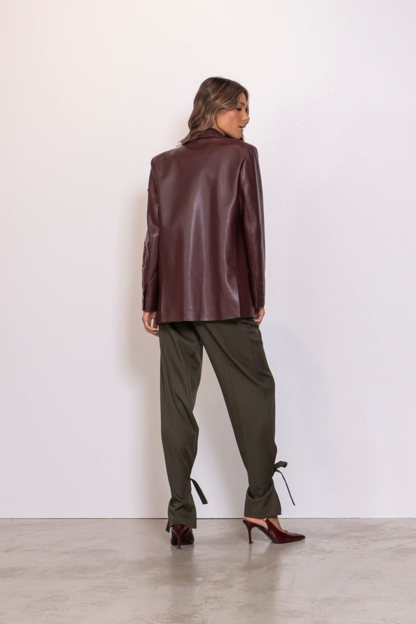 Blazer In Ecopelle Con Ricami Perline Bordeaux
