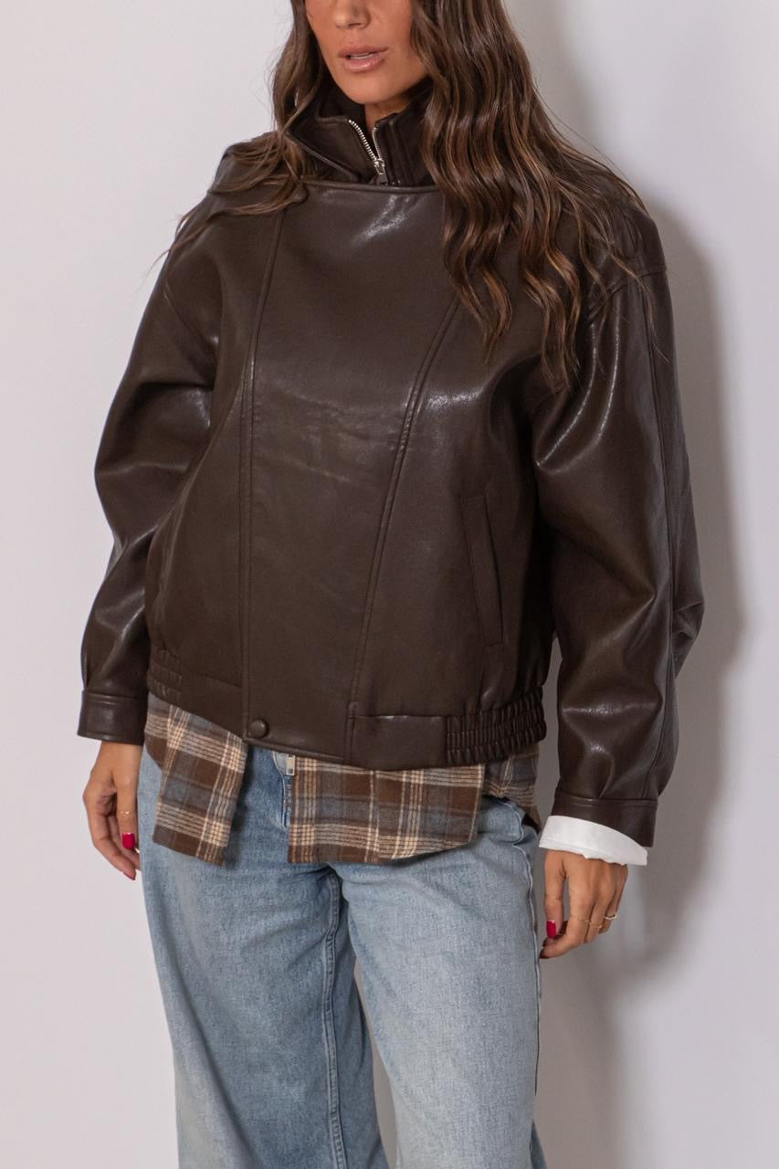 Bomber Effetto Pelle Marrone