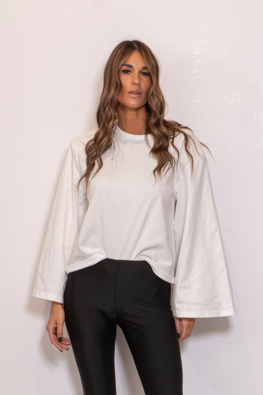 Maglia Spalle Imbottite Manica Ampia Bianca