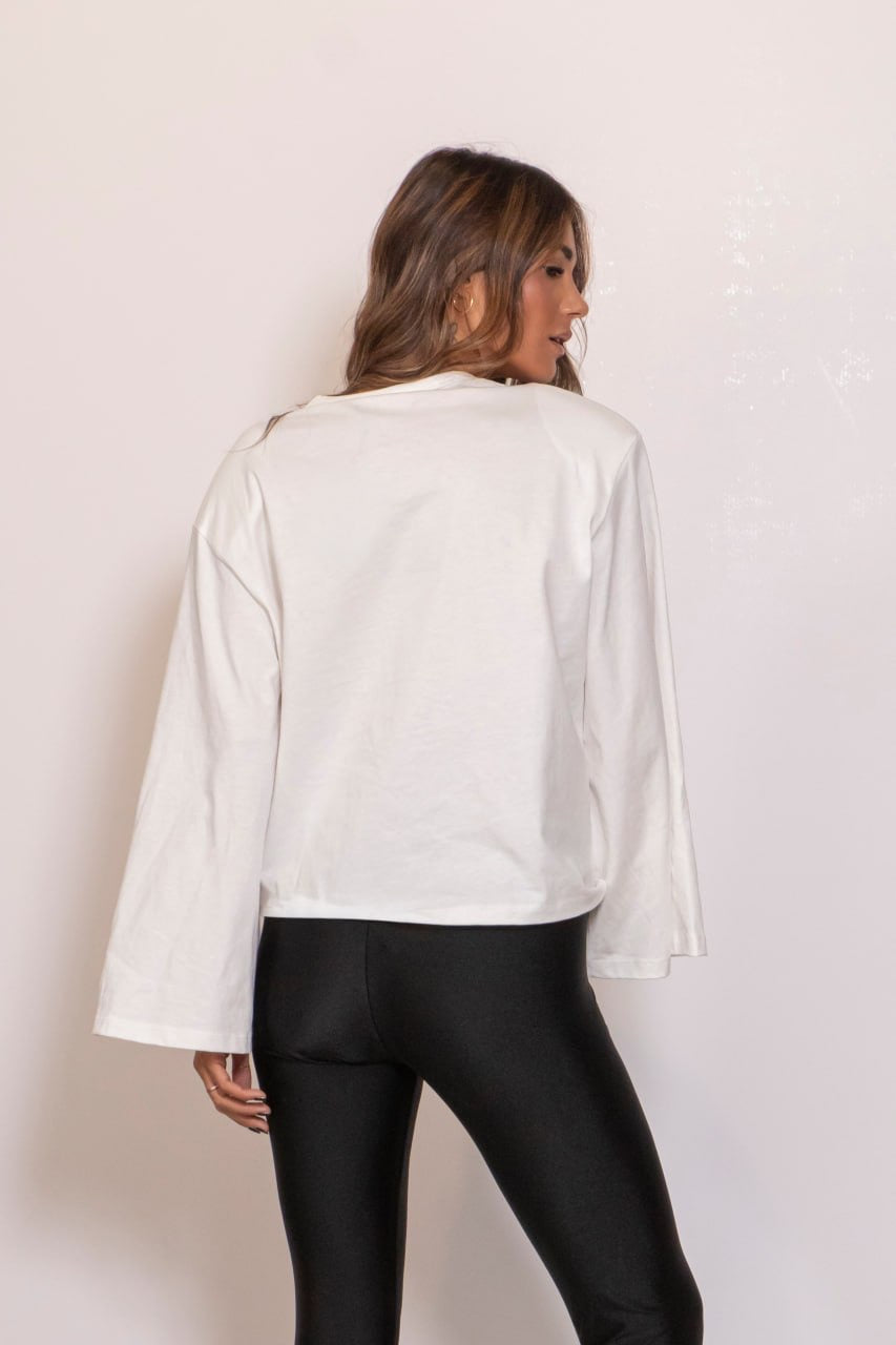 Maglia Spalle Imbottite Manica Ampia Bianca
