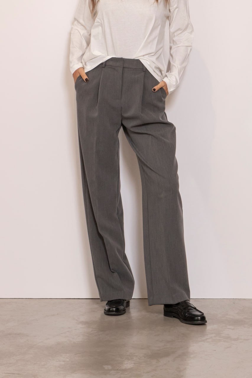 Pantalone Con Pinces Grigio Gamba Dritta