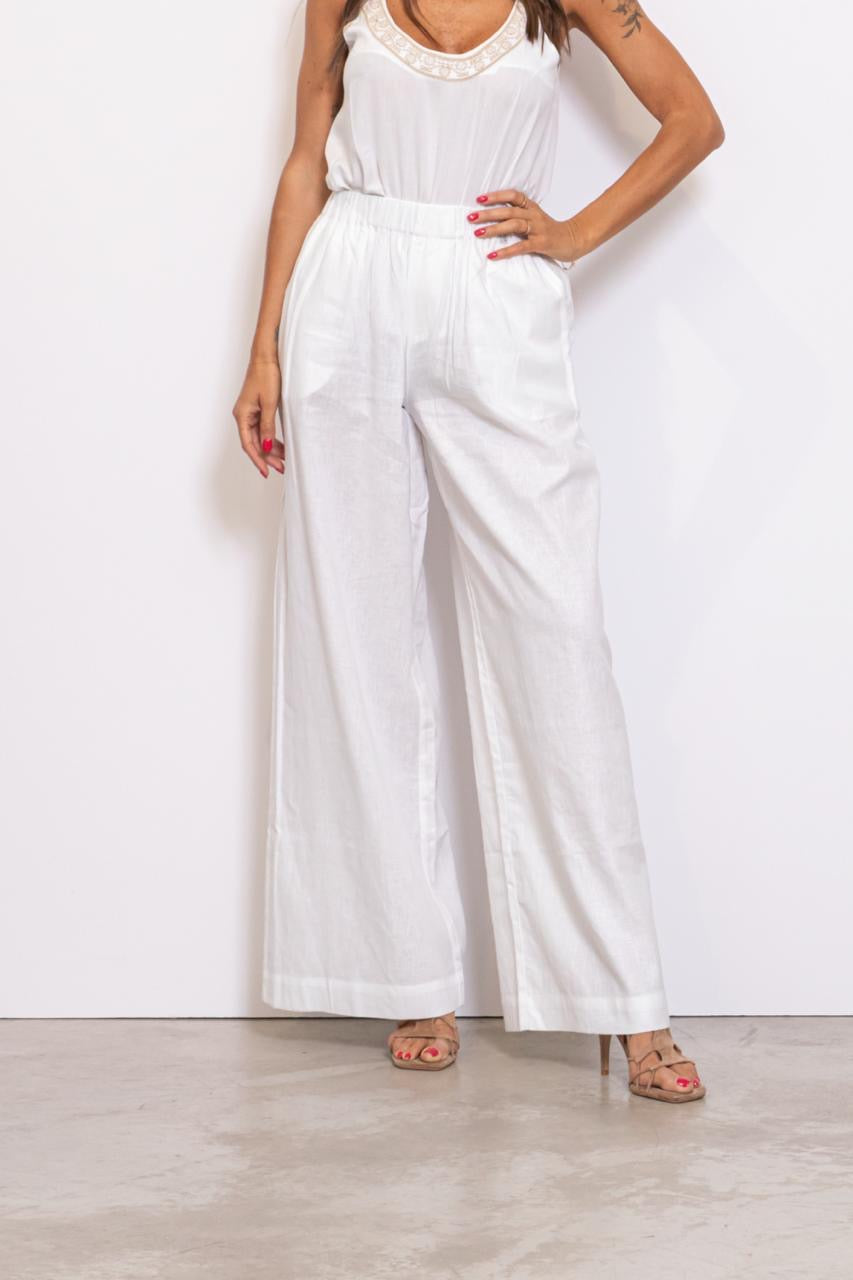 Pantaloni Lunghi In Lino Bianco