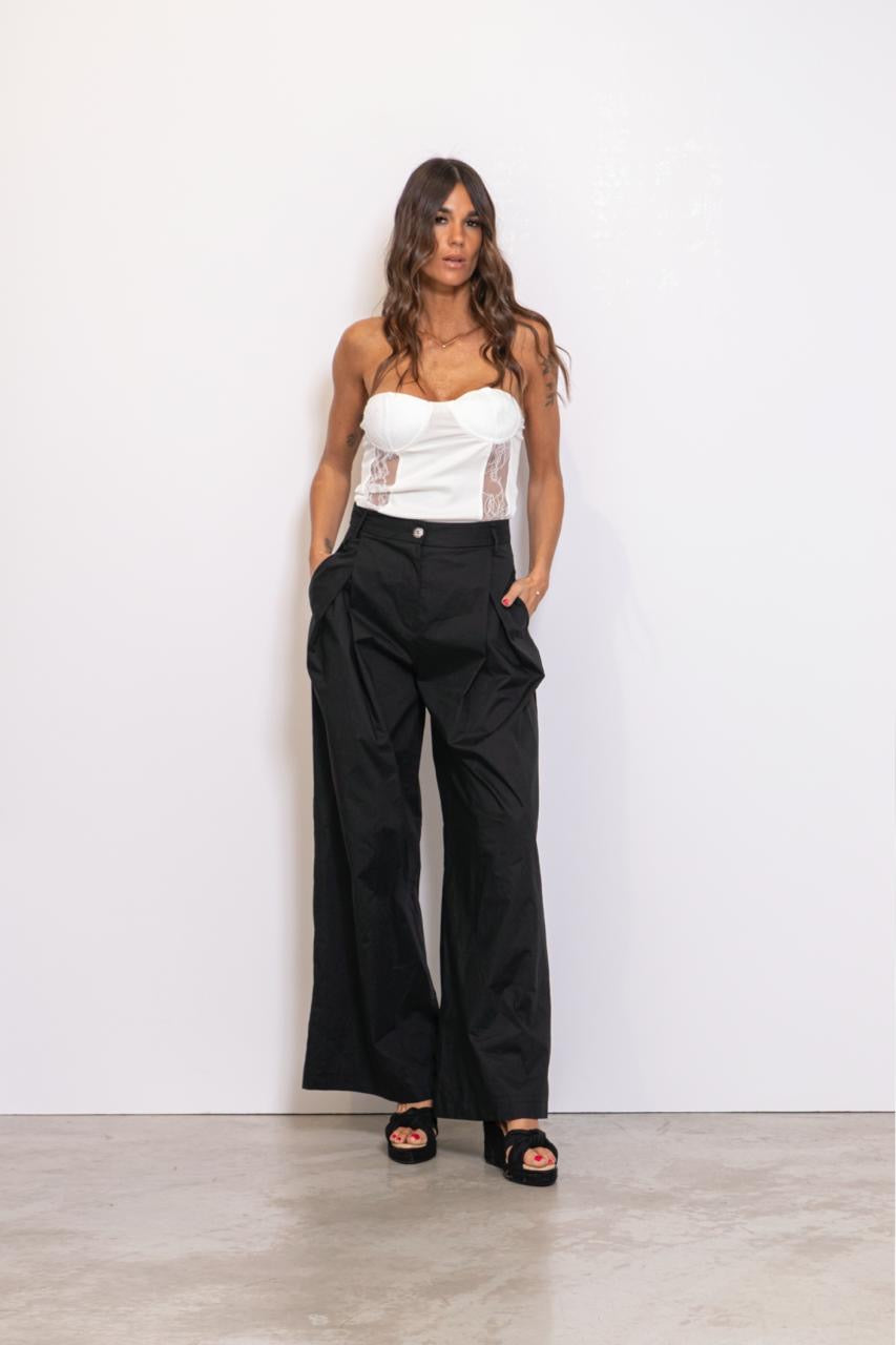Top Bustier A Fascia A Costine Con Inserti Pizzo