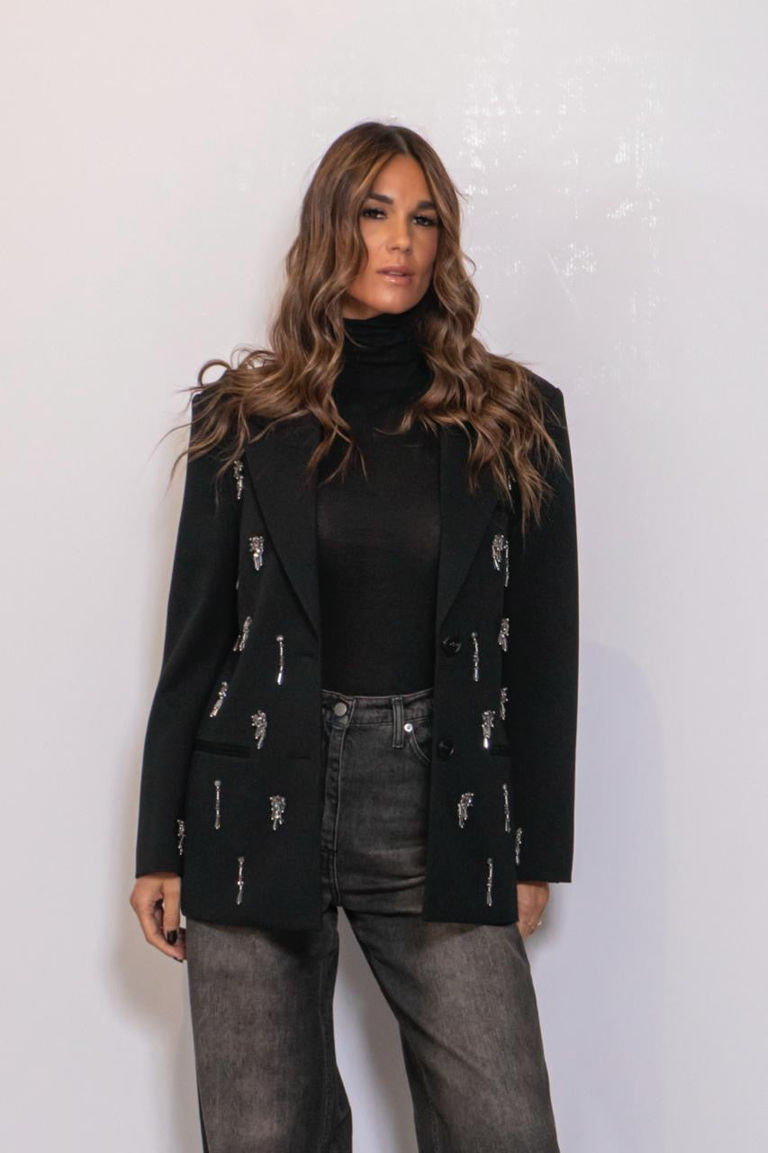 Blazer Relax Fit Con Ricami Gioiello Nero