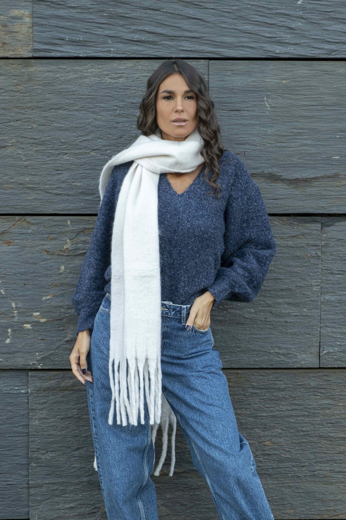 Sciarpa In Maglia Con Frange