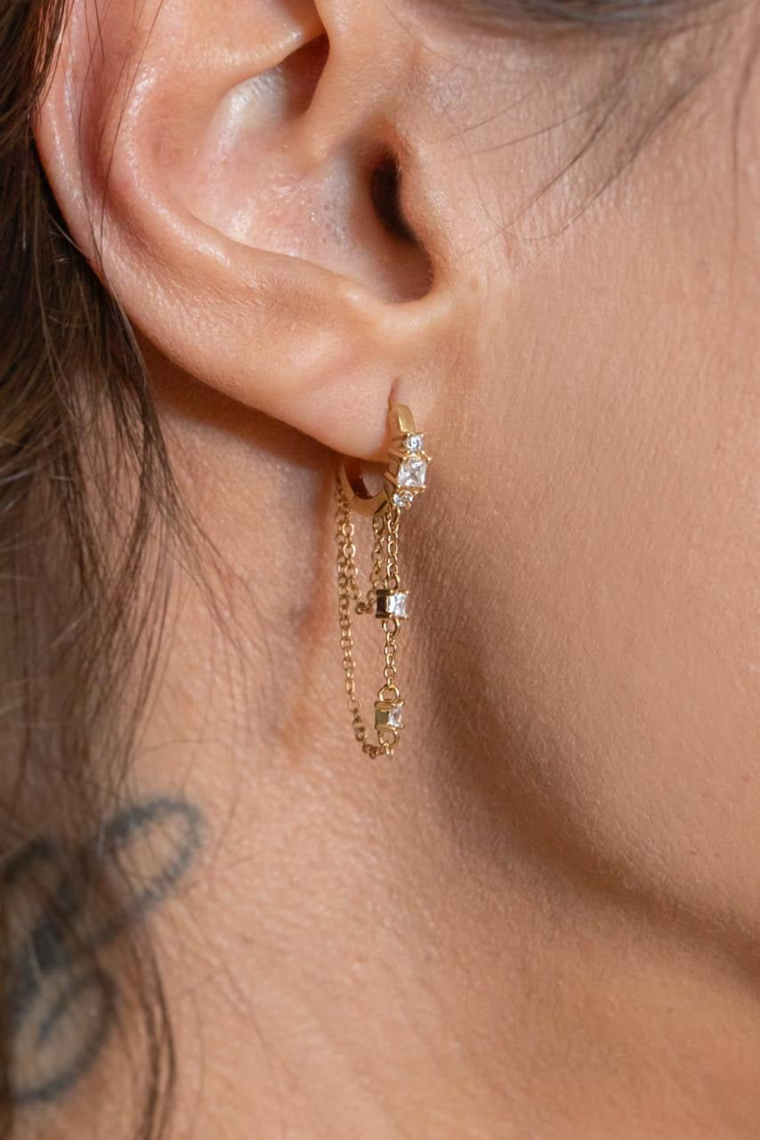 Orecchino Singolo A Cerchio 8 Mm Con Catenelle