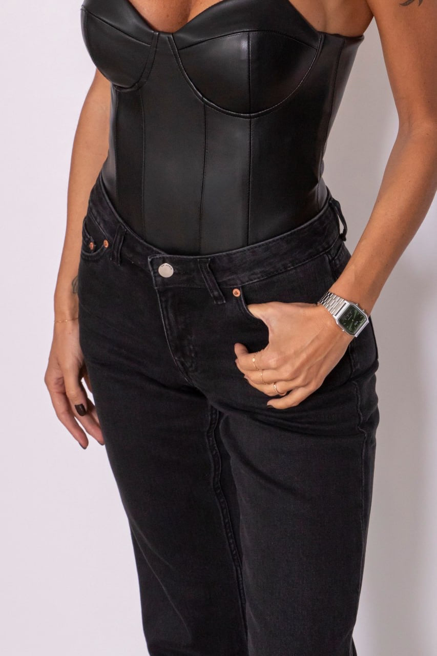 Echo High Straight Denim Jeans black
