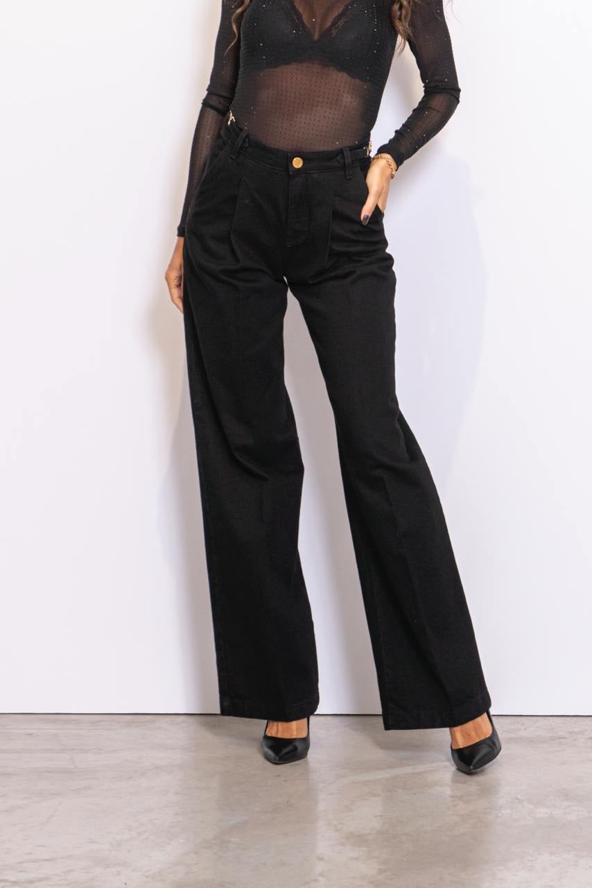 Jeans Palazzo Straight Con Pinces