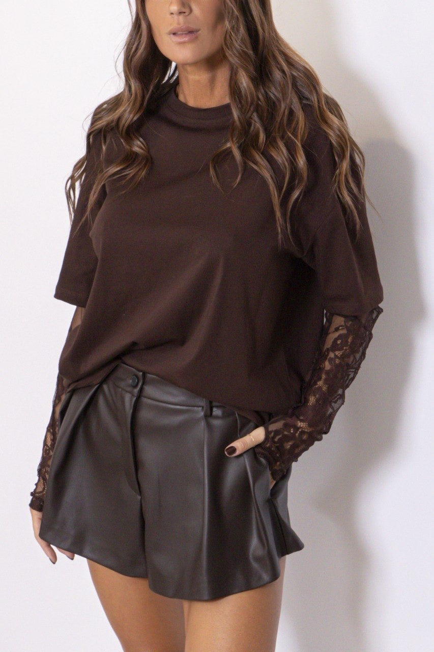 Preordine T-shirt Girocollo Effetto Sovrapposto Con Dettaglio In Pizzo