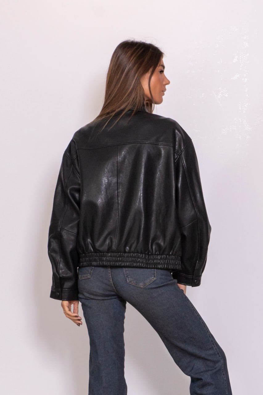 Bomber Effetto Pelle nero