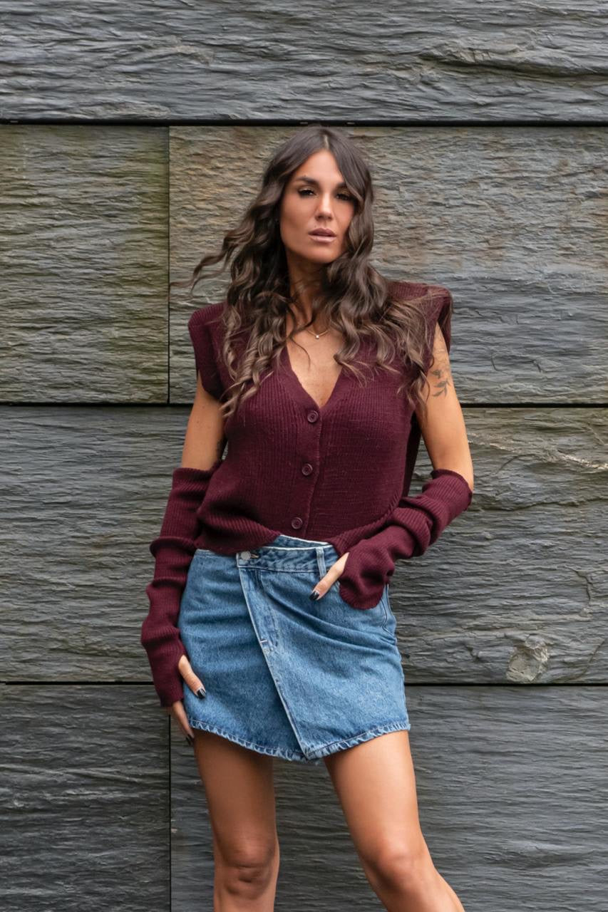 Gilet In Maglia Con Manicotti