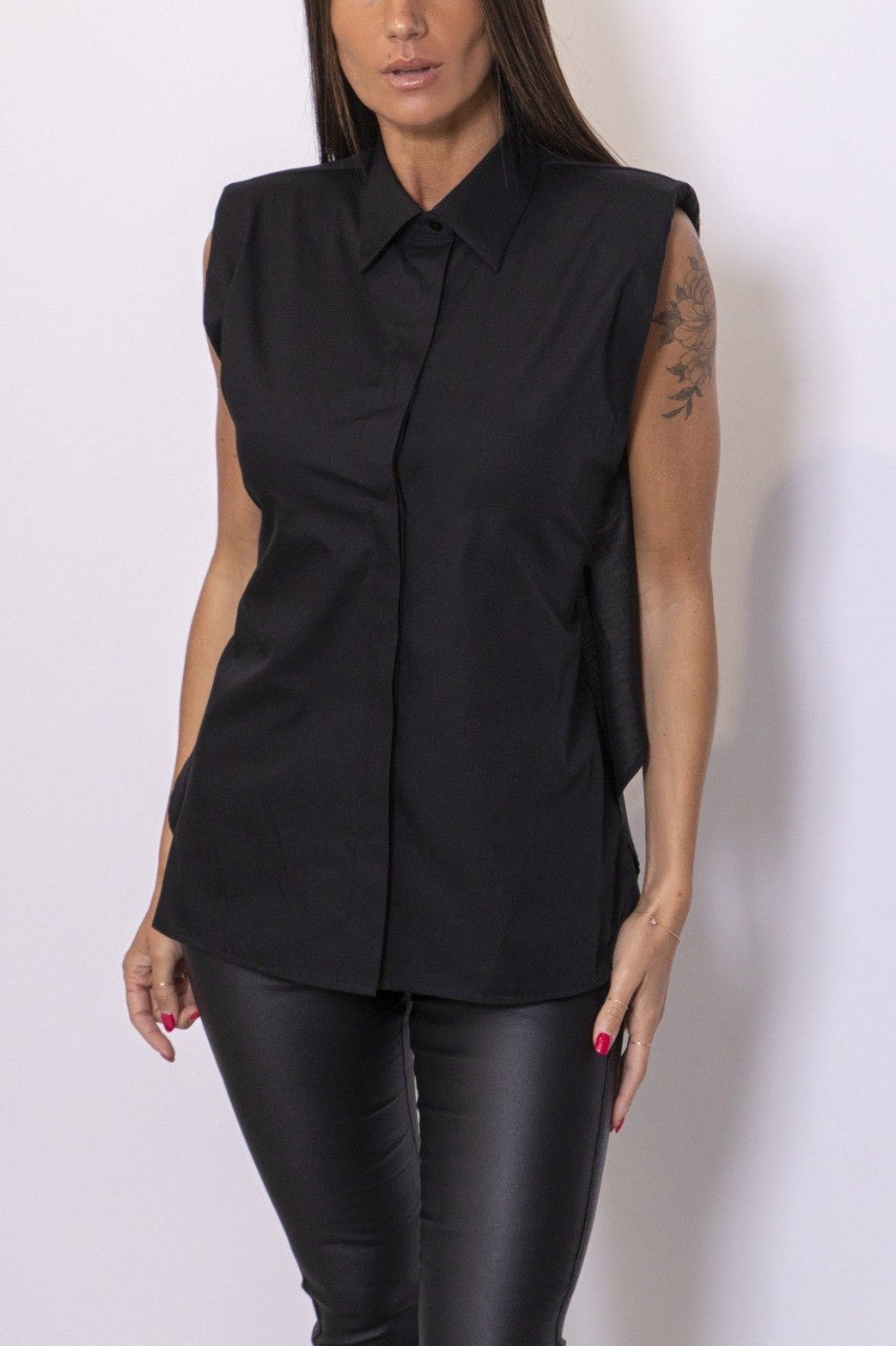 Camicia Smanicata Con Spalline Imbottite E Schiena Nuda