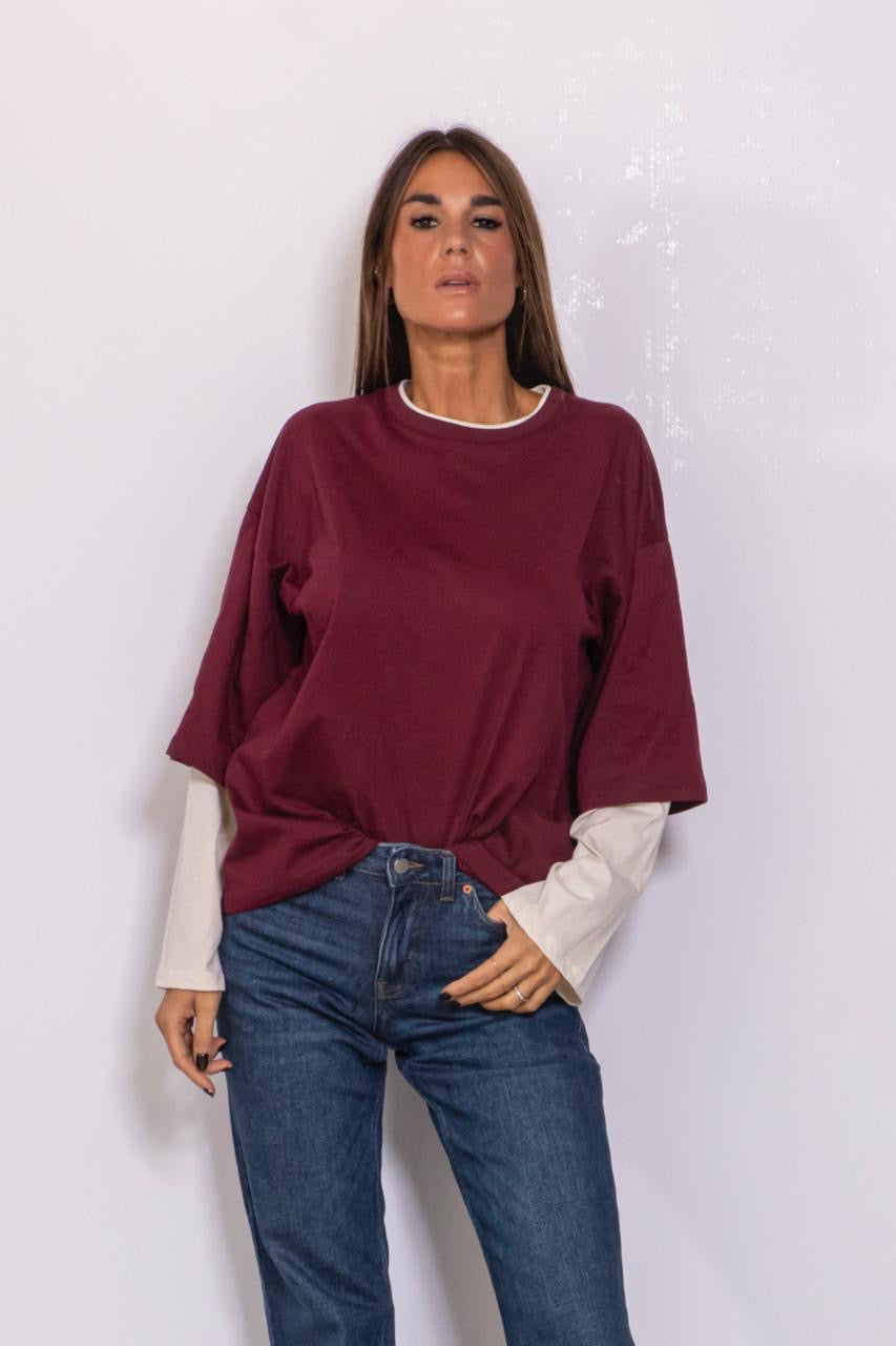 T-shirt Manica Lunga Svasata Bicolor bordeuax