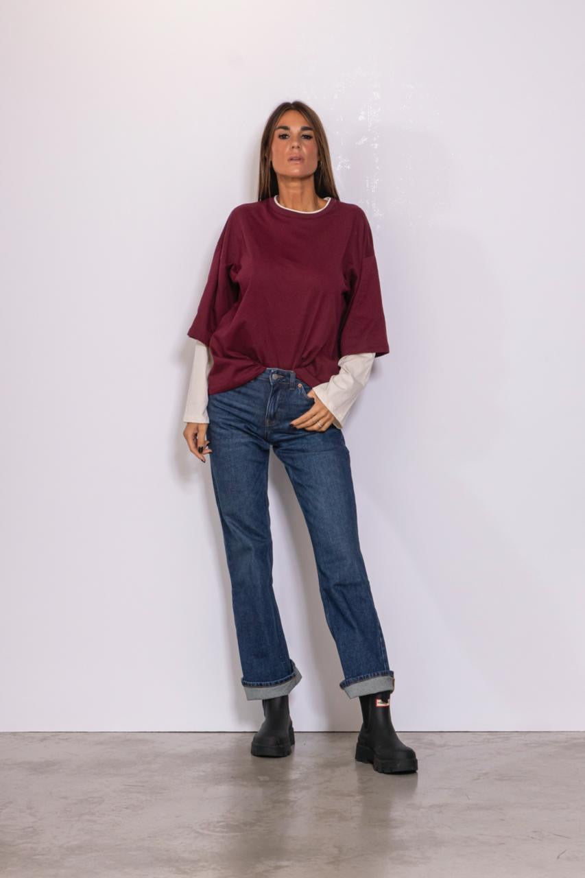 T-shirt Manica Lunga Svasata Bicolor bordeuax