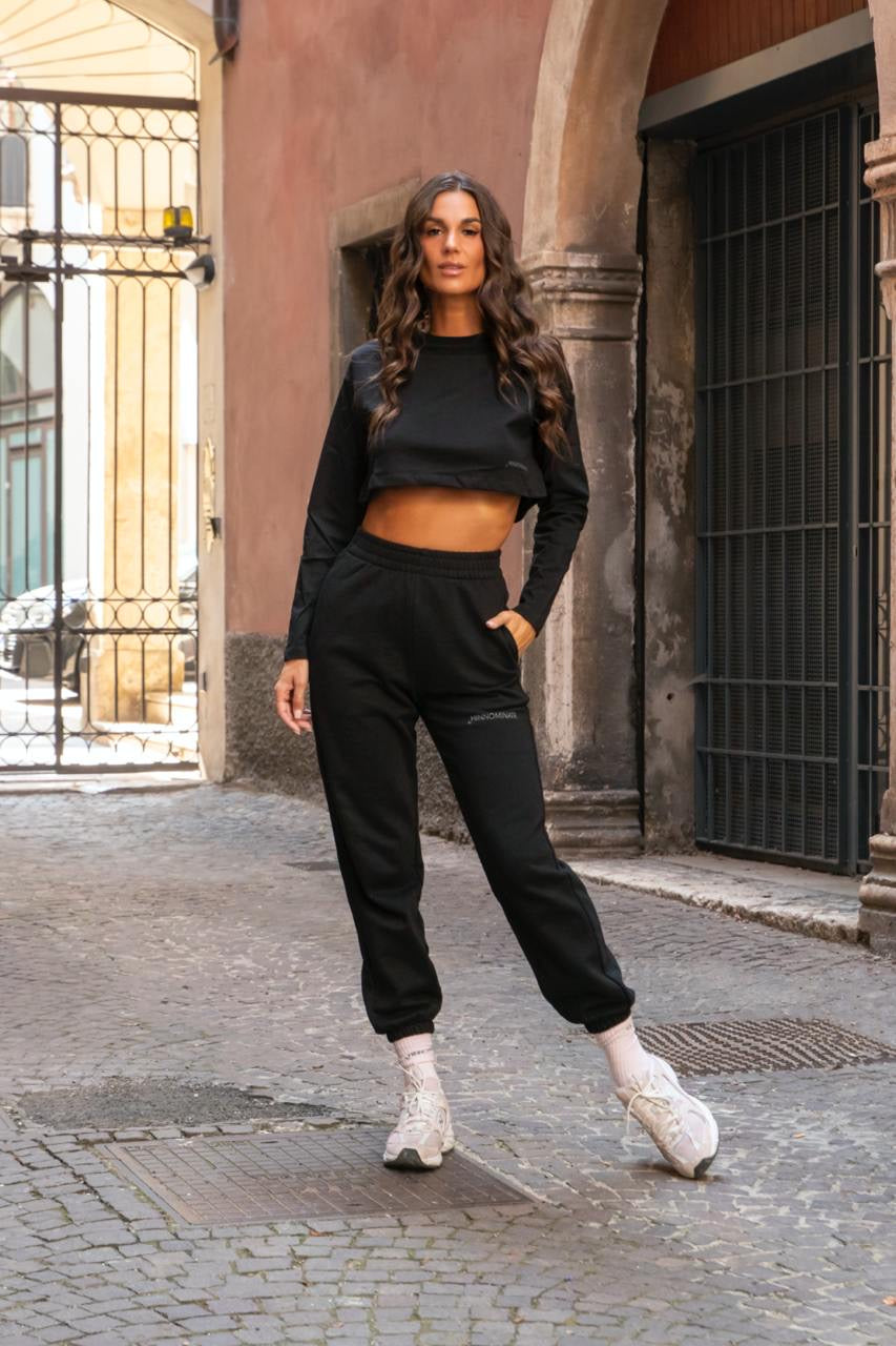 Crop Top In Jersey Manica Lunga