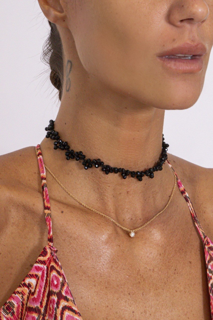 Collana Perline Uncinetto Nera