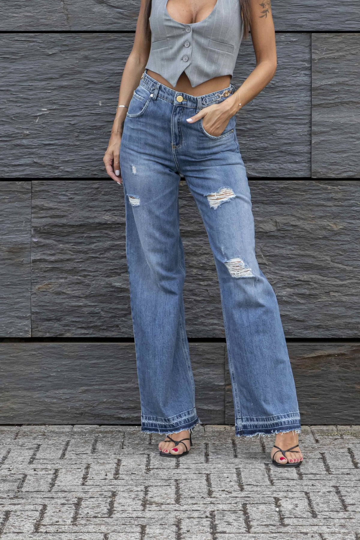 Jeans Loose Fit Over Extralong Con Rotture